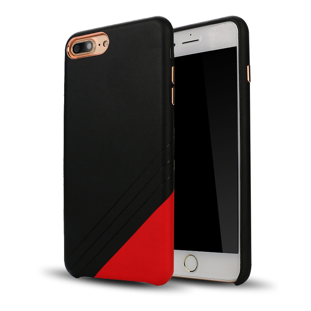 iPhone 8 / 7 Cool Striped Armor PU LEATHER Case (Black Red)